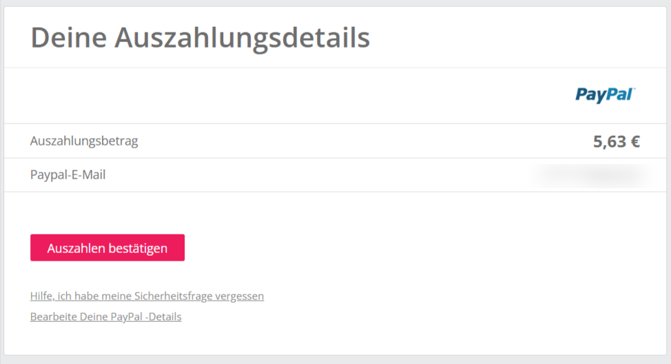 TopCashback PayPal Auszahlung über 5,63 Euro